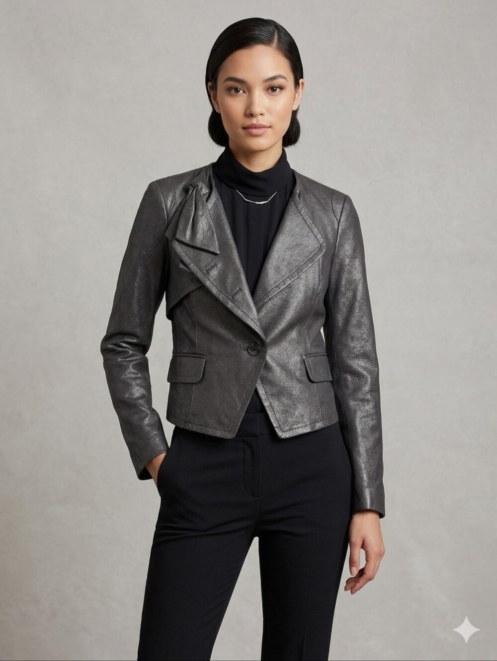 Alba Moda leather blazer jacket gray